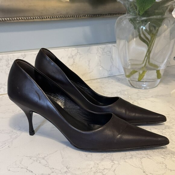 Prada Ebony (Dark Brown) Nappa Vitello leather pump - Picture 9 of 13